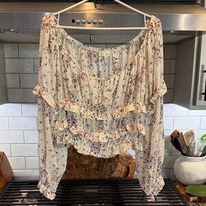 Pinch Floral Ruffle Blouse - Cream and Pink